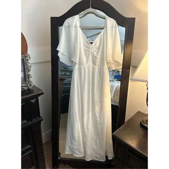 NEW Short Sleeve Bow Tie V Neck Ruffle Midi Flowy Dress L - Picture 3 of 7